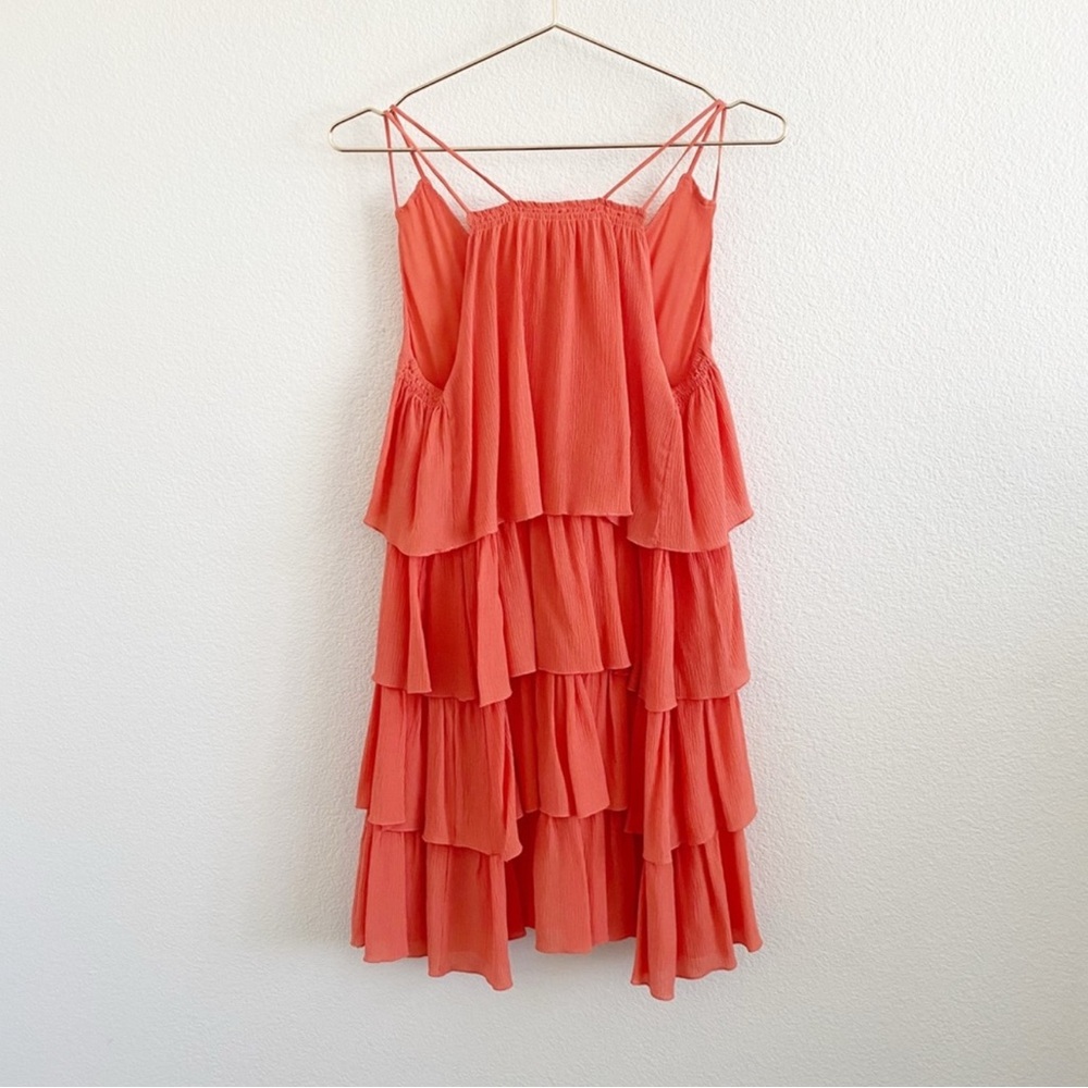 Anthropologie Apiece Apart 100% Silk Ruffled
Tiered Mini Dress Summer Top Coral - Picture 3 of 9